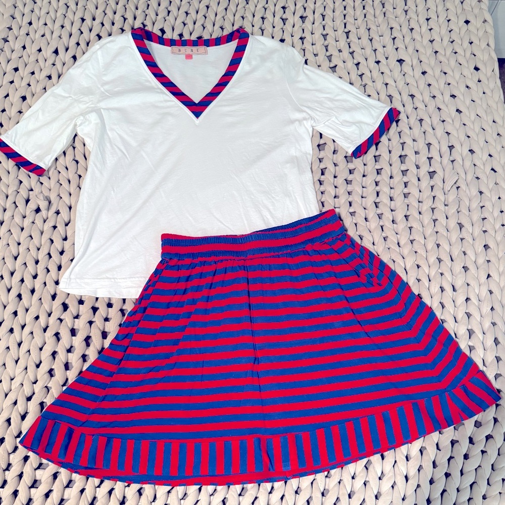 Buru Striped skirt and matching v-neck tee